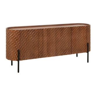 Buffet NOARA 178 cm en bois de manguier marron – 4 portes aux façades sculptées en alvéoles