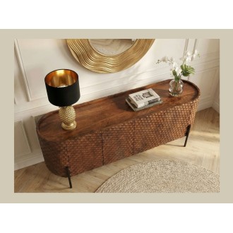 Buffet NOARA 178 cm en bois de manguier marron – 4 portes aux façades sculptées en alvéoles