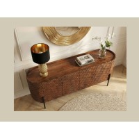 Buffet NOARA 178 cm en bois de manguier marron – 4 portes aux façades sculptées en alvéoles
