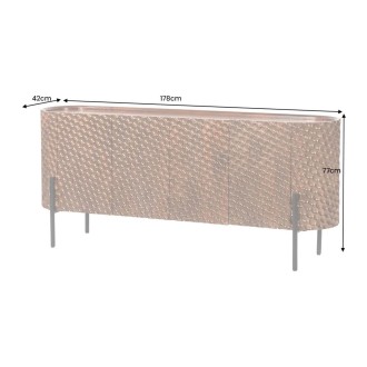Buffet NOARA 178 cm en bois de manguier marron – 4 portes aux façades sculptées en alvéoles
