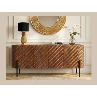 Buffet NOARA 178 cm en bois de manguier marron – 4 portes aux façades sculptées en alvéoles