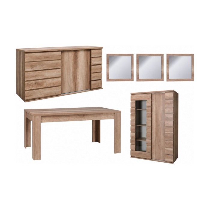 copy of Eetkamer set MALMO met uitschuifbare tafel en LED vitrinekast – Licht eiken en wit