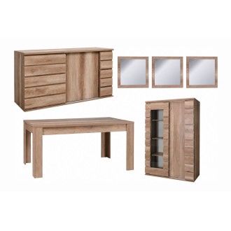 copy of Sala da pranzo completa MALMO con tavolo allungabile e vetrina LED - Rovere chiaro e bianco