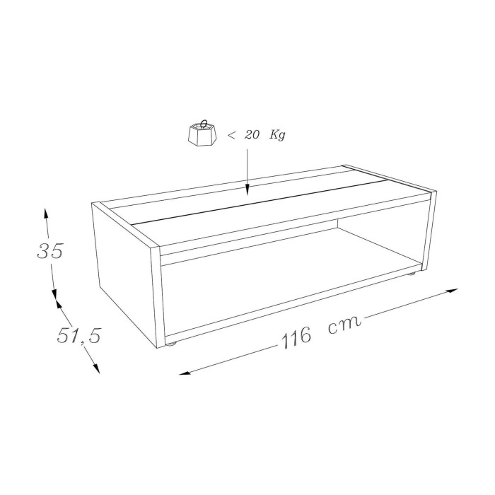 Table basse DANN noir avec bande blanche brillante - 116 x 51 x 34 cm