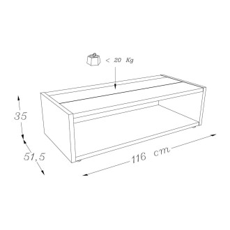 Table basse DANN noir avec bande blanche brillante - 116 x 51 x 34 cm
