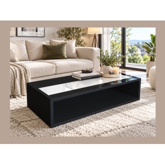Table basse DANN noir avec bande blanche brillante - 116 x 51 x 34 cm