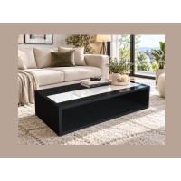 Table basse DANN noir avec bande blanche brillante - 116 x 51 x 34 cm