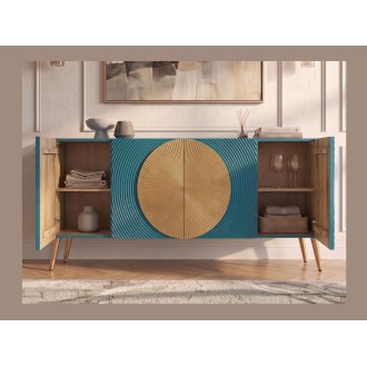 Buffet MIDORI bleu et doré ouvert partiellement