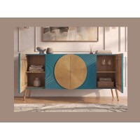 Buffet MIDORI bleu et doré ouvert partiellement