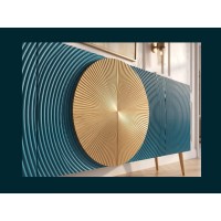 Zoom sur la façade du buffet MIDORI bleu et doré
