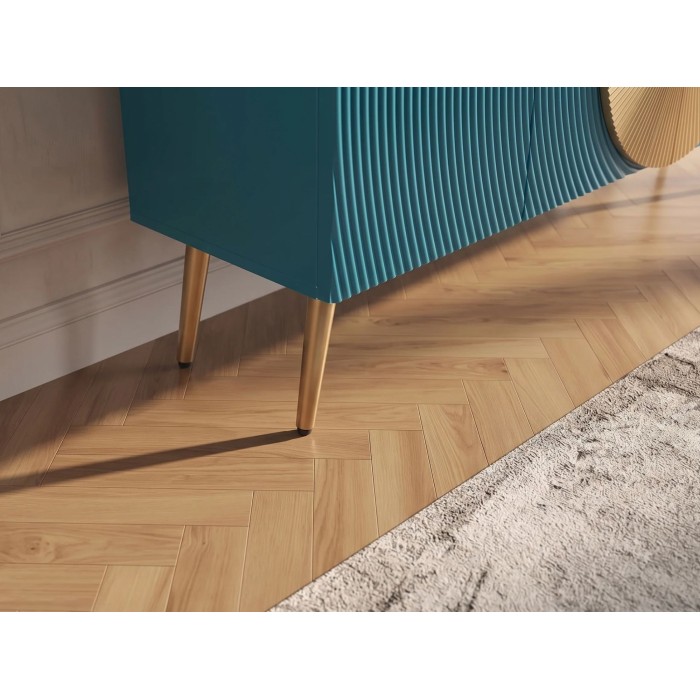 Zoom sur les pieds du buffet MIDORI bleu et doré