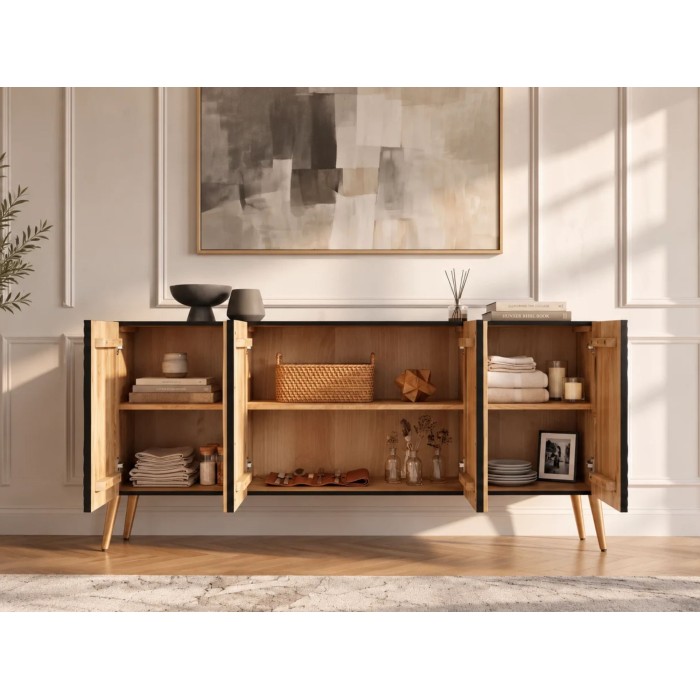 Buffet MIDORI noir et doré ouvert complètement