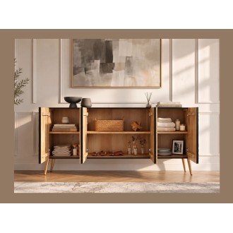 Buffet MIDORI noir et doré ouvert complètement