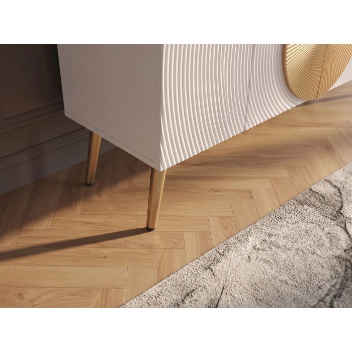 Zoom sur les pieds du buffet MIDORI blanc et doré