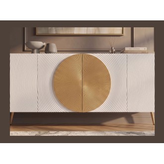 Zoom sur la façade du buffet MIDORI blanc et doré