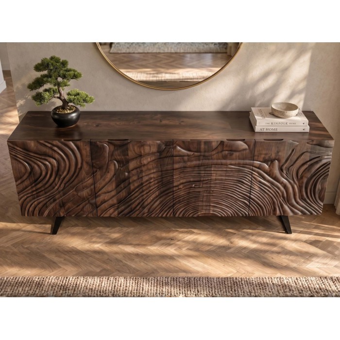 Buffet GAÏA 177cm en manguier foncé vu légèrement de haut