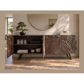Buffet GAÏA 177cm en manguier foncé partiellement ouvert
