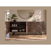 Buffet GAÏA 177cm en manguier foncé partiellement ouvert