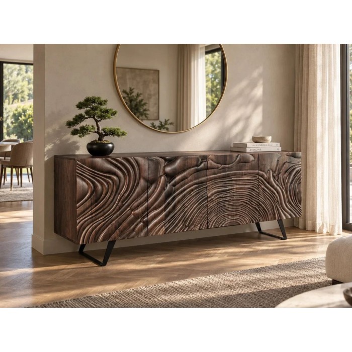 Buffet GAÏA 177cm en manguier foncé mis en situation