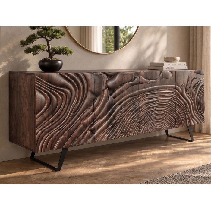 Buffet GAÏA 177cm en manguier foncé vu de côté