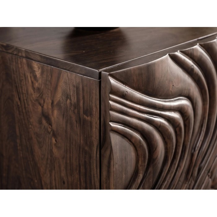 Zoom sur le côté du buffet GAÏA 177cm en manguier foncé