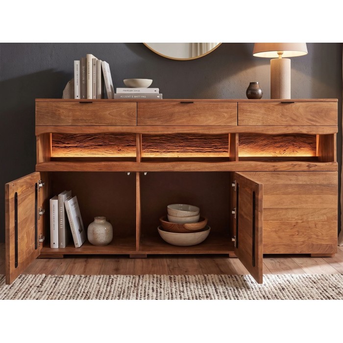 Buffet TAKARA 180cm avec placards de gauche ouvert