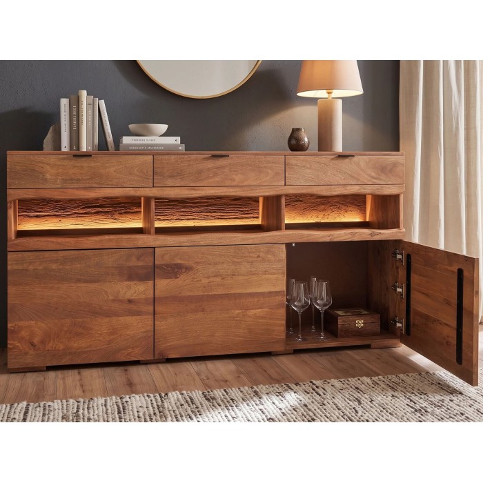 Buffet TAKARA 180cm avec placard de droite ouvert