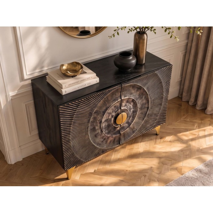 Buffet SOLARIS 100cm noir et doré vu de côté de haut