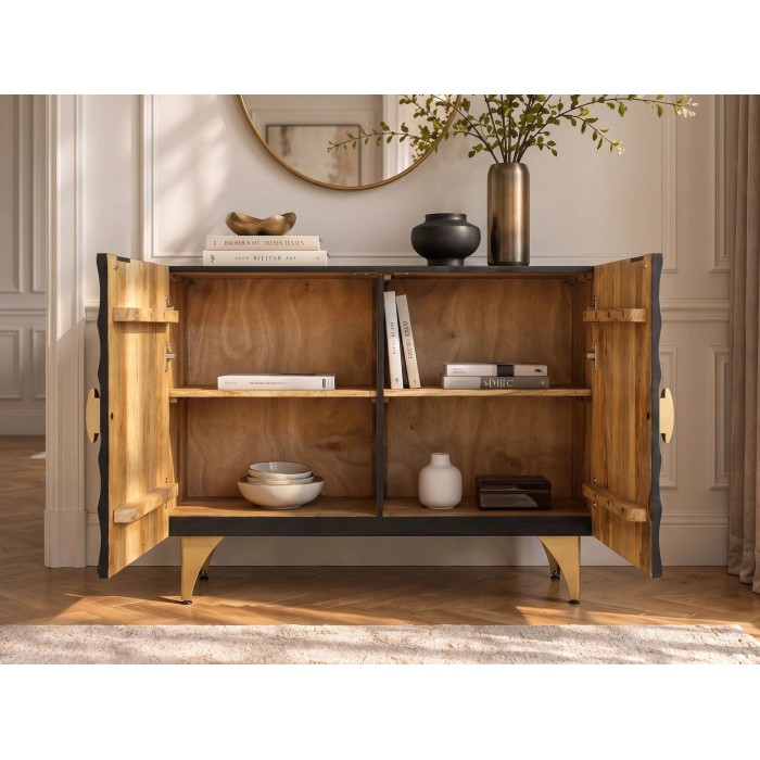 Buffet SOLARIS 100cm noir et doré ouvert