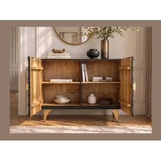 Buffet SOLARIS 100cm noir et doré ouvert