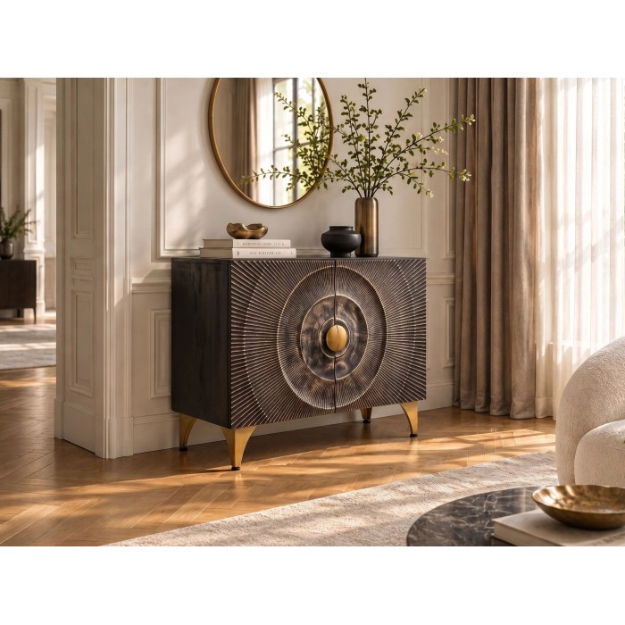 Buffet SOLARIS 100cm noir et doré vu de côté