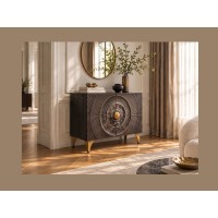 Buffet SOLARIS 100cm noir et doré vu de côté