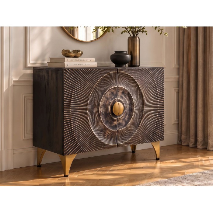 Buffet SOLARIS 100cm noir et doré mis en situation