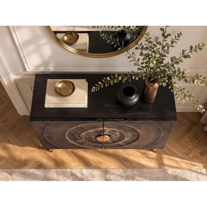 Buffet SOLARIS 100cm noir et doré vu de haut de face