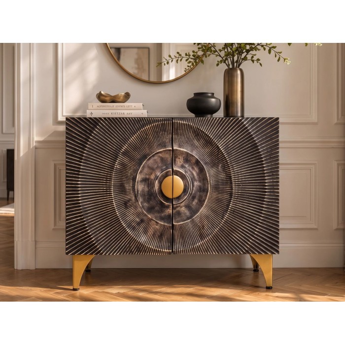 Buffet SOLARIS 100cm noir et doré vu de face