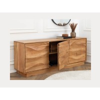 Buffet SONORA 160cm en acacia marron ouvert partiellement