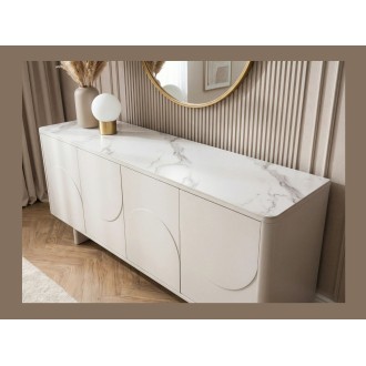 Buffet 180cm MIYA blanc vu de côté, de haut, rapprochée