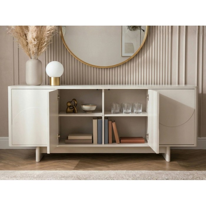 Buffet 180cm MIYA blanc avec les placards centraux ouverts