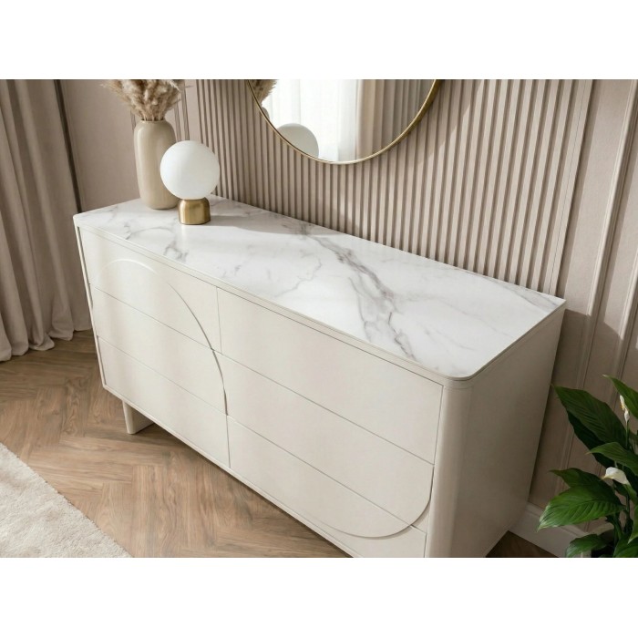 Buffet MIYA 150cm blanc et marbre vu de haut