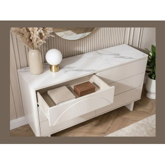 Buffet MIYA 150cm blanc et marbre partiellement ouvert