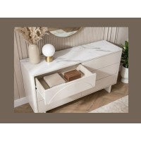 Buffet MIYA 150cm blanc et marbre partiellement ouvert
