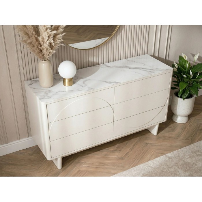 Buffet MIYA 150cm blanc et marbre vu de côté