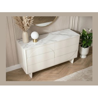 Buffet MIYA 150cm blanc et marbre vu de côté