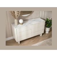 Buffet MIYA 150cm blanc et marbre vu de côté