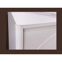 Zoom sur le côté du buffet MIYA 150cm blanc et marbre