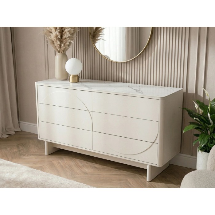 Buffet MIYA 150cm blanc et marbre vu dans un décor 3D