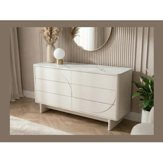 Buffet MIYA 150cm blanc et marbre vu dans un décor 3D