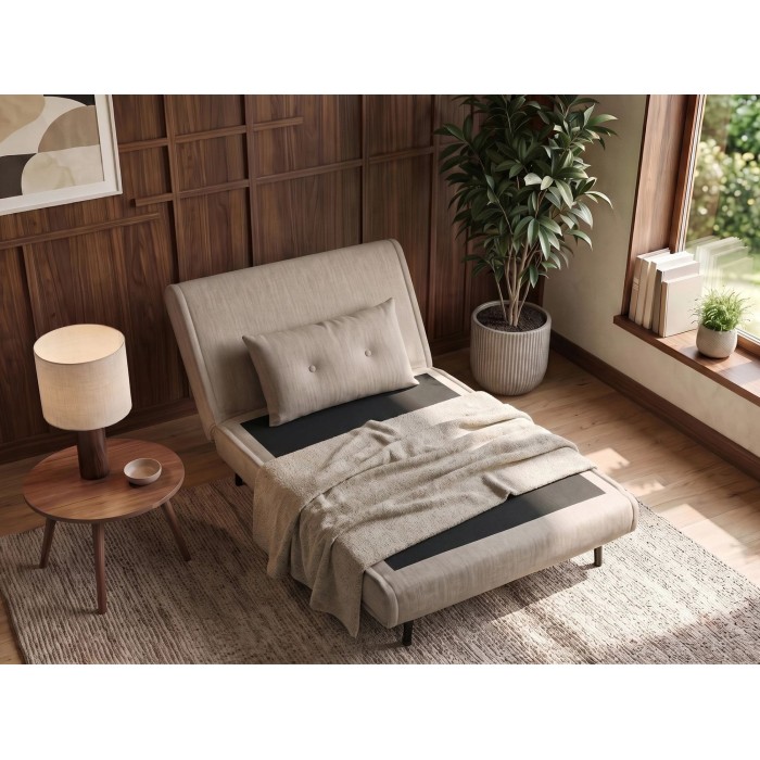 Fauteuil PRESTO beige convertible en mode lit avec dossier relevé