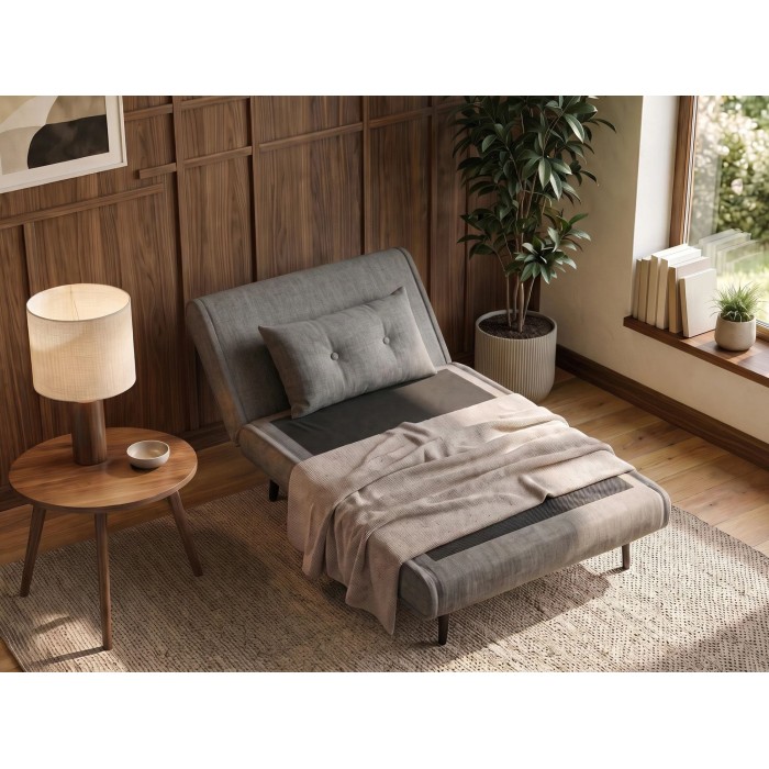 Fauteuil PRESTO gris convertible en mode lit avec dossier relevé