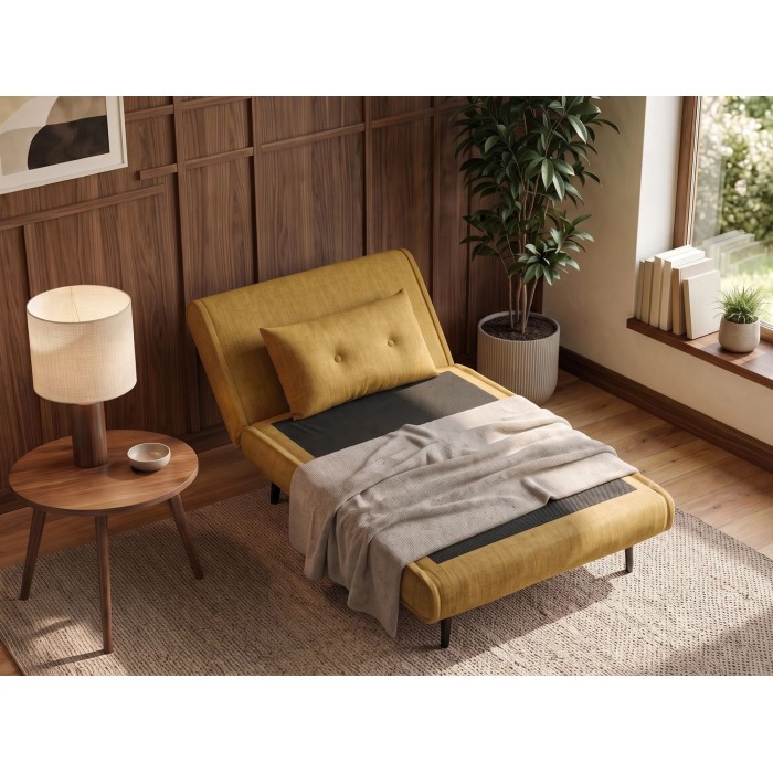 Fauteuil PRESTO jaune moutarde convertible en mode lit avec le dossier relevé